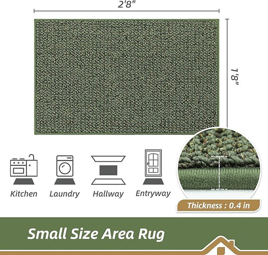 BEQHAUSE 20"x32" Entryway Rug Indoor Door Mat Non-Slip Washable, Hallway Rugs Absorbent & Stain Resist Hall Carpet Runner Rugs for Entryway, Front Door Floor Mats Laundry Room Rugs for Entry, Green