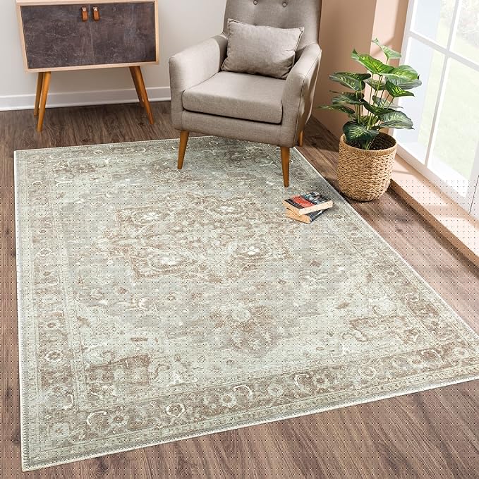 Bloom Rugs Washable Non-Slip 3' x 5' Rug - Beige/Gray Traditional Area Rug for Living Room, Bedroom, Dining Room, and Kitchen - Exact Size: 3' x 5'