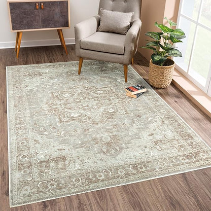 Bloom Rugs Washable Non-Slip 8' x 10' Rug - Beige/Gray Traditional Area Rug for Living Room, Bedroom, Dining Room, and Kitchen - Exact Size: 8' x 10'