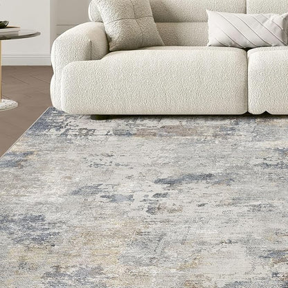 Square Area Rugs : Washable 8x8 Neutral Modern Abstract Carpet for Living Room Bedroom - Soft Floor Mat with Non Slip Backing for Kitchen Nursery Dorms Farmhouse Home Decor - Blue Grey
