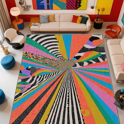 Graffiti Bedroom Rug - Colorful Abstract Street Art Rug, 6x9 Area Rugs, Hippie Aesthetic Funky Non Slip Fade Resistant Large Carpets Home Decor #C088