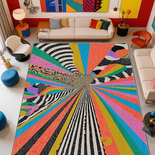 Abstract Rug, Colorful Graffiti Art Area Rugs 5x6, Hippie Aesthetic Funky Non Slip Thin Carpets House Decor #C084