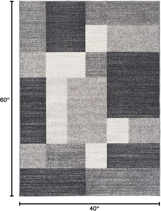 Rugshop Gray Modern Geometric Boxes Non-Slip Area Rug Non-Shedding for Bedroom, Office and Living Room, 3'3" x 5'
