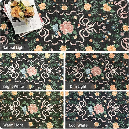 Washable Non-Slip Runner Rugs 2X6, Black Rug Boho Farmhouse Bow Floral Area Rug for Hallway Kitchen Bedroom Beside Laundry Room Bathroom Rug, Low Pile Stain Resistant Soft Floor Carpet