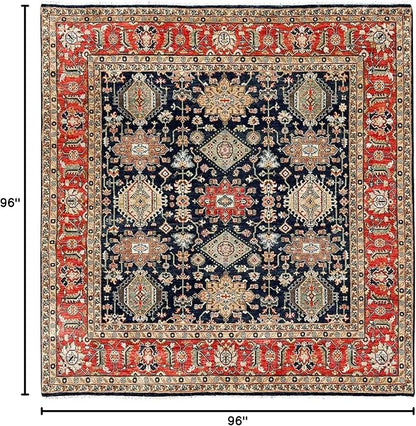 Black Vegetable Dyes Wool Soft Pile Karjihooz Design with All Over Pattern Hand Knotted Square Oriental Rug (8'x8')