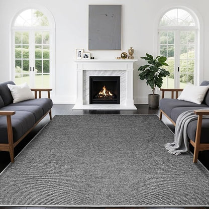 LBRO2M Easy Jute Solid Area Rug 4X6 Washable Rugs for Living Room Bedroom Natural Jute Look Indoor Outdoor Rug Durable, Solid Non Shedding Eco Friendly (4X6 Black Gray)