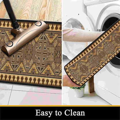 Brown Geometric Runner Rug, 2.6x7ft Hallway Runner Washable Rug, Corridor & Foyer High-Traffic Rugs, Indoor Durable Non-Slip Mat, Vintage Southwestern Decorative Home Carpet