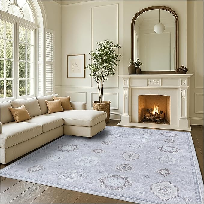 Fame Rugs Turkish Rug. Washable Vintage Oriental Antique Inspired Traditional Doormat Small Modern Area Rugs Luxury Entryway Entry Bedroom Bathroom Kitchen (393VG, 2'5 x 6'9)