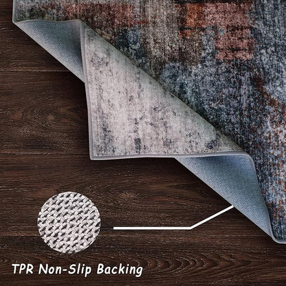 vivorug Washable Rug, Ultra Soft Area Rug 8x10, Non Slip Abstract Rug Carpet, Stain Resistant Rugs for Living Room Bedroom, Modern Fluffy Rug (Gray/Rust, 8'x10')