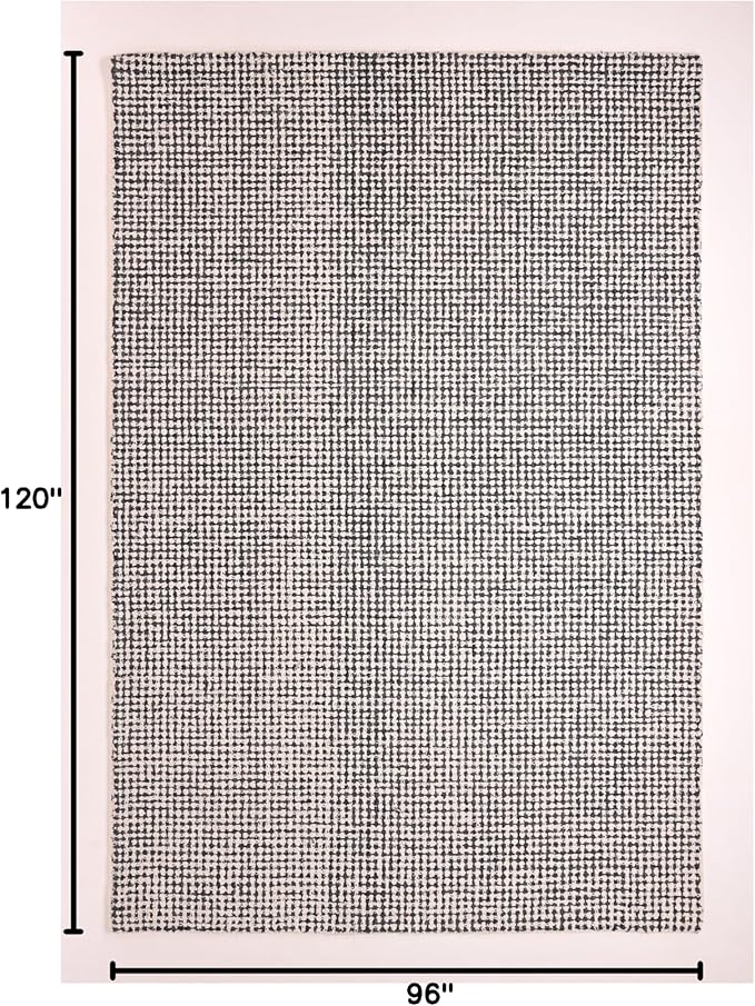 Hand-Tufted 100% Wool Pile Area Rug – Geometric Textured Grid Check Pattern – Thick and Durable Floor Carpet for Bedroom, Living Room, Kids Room, and Dining Area (Charcoal Gray, 9' Round)