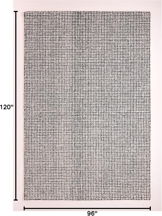 Hand-Tufted 100% Wool Pile Area Rug – Geometric Textured Grid Check Pattern – Thick and Durable Floor Carpet for Bedroom, Living Room, Kids Room, and Dining Area (Charcoal Gray, 3' x 5')