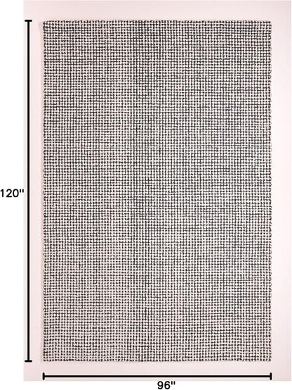 Hand-Tufted 100% Wool Pile Area Rug – Geometric Textured Grid Check Pattern – Thick and Durable Floor Carpet for Bedroom, Living Room, Kids Room, and Dining Area (Charcoal Gray, 9' x 12')