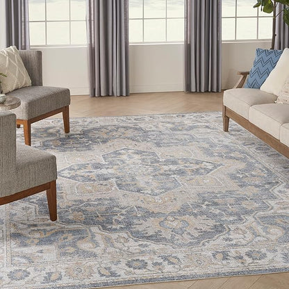Nourison Home Astra Machine Washable Traditional Grey/Blue 7'10" x 10' Area Rug, Easy Clean, Non Shedding, Bed Room, Living Room, Dining Room, Kitchen (8x10)