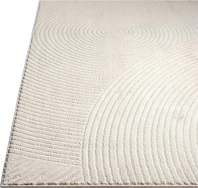 Abani Neutral Beige Area Rug 2' x 3' for Living Room, Bedroom - Zen Reiki Circles Pattern - Durable & Easy to Clean