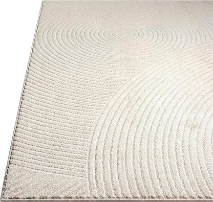 Abani Neutral Beige Area Rug 8' x 10' for Living Room, Bedroom - Zen Reiki Circles Pattern - Durable & Easy to Clean