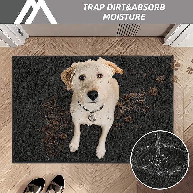 COSY HOMEER Door Mat 20”x32”,Absorbent Dirt Trapper Entryway Rugs,Non-Slip Welcome Mat,Washable Entry Rugs,Low Pile Doormat for Front Back Door,Wet Shoes & Paws,Black