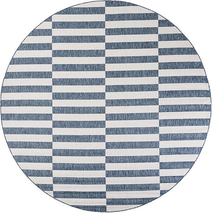 Unique Loom Outdoor Striped Collection Area Rug - Striped (10' Round Blue/Ivory)