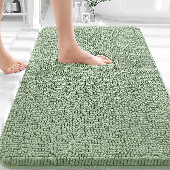OLANLY Bathroom Rugs 30x20, Extra Soft Absorbent Chenille Bath Rugs, Rubber Backing Quick Dry, Machine Washable Bath Mats for Bathroom Floor, Tub and Shower, Home Decor Accessories, Sage Green