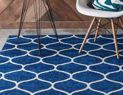 Rugs.com Lattice Frieze Collection Rug – 10' x 13' Navy Blue Medium Rug Perfect for Living Rooms, Large Dining Rooms, Open Floorplans