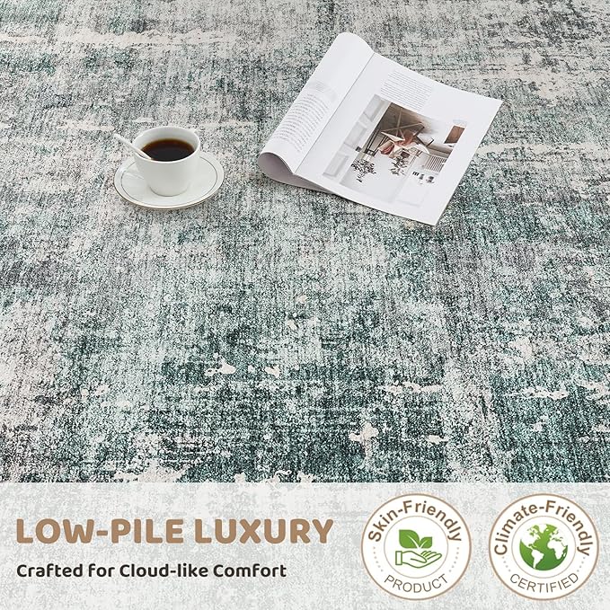 9x12 Area Rug Living Room Rugs - Washable Neutral Modern Abstract Soft Thin Large Rug Indoor Floor No Slip Rug Carpet for Bedroom Under Dining Table Home Office Decor - Green/Grey