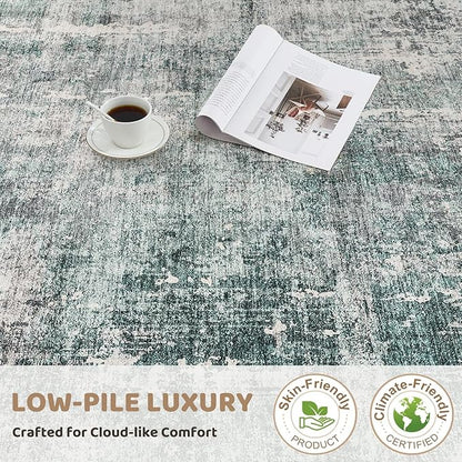 9x12 Area Rug Living Room Rugs - Washable Neutral Modern Abstract Soft Thin Large Rug Indoor Floor No Slip Rug Carpet for Bedroom Under Dining Table Home Office Decor - Green/Grey