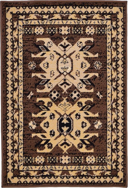 Unique Loom Taftan Collection Border Geometric Tribal Inspired Design Area Rug (2' 2 x 3' 0 Rectangular, Brown/ Tan)