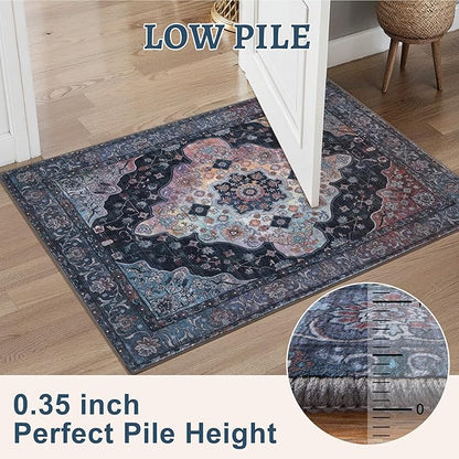 Tangsoo 3x5 Rug, Washable Vintage Rugs Indoor Area Rug, Non Slip Accent Rug, Print Distressed Taupe Carpet, Soft Low Pile Rug for Living Room Dorm Bedroom Bedside Entryway Bathroom