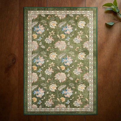 jinchan Elora 2x3 Floral Rug for Entryway Washable Kitchen Rug Vintage Romance Design Small Mat Non Slip Indoor Doormat Lightweight Low-Profile Throw Carpet for Entrance Bathroom Laundry Room, Green