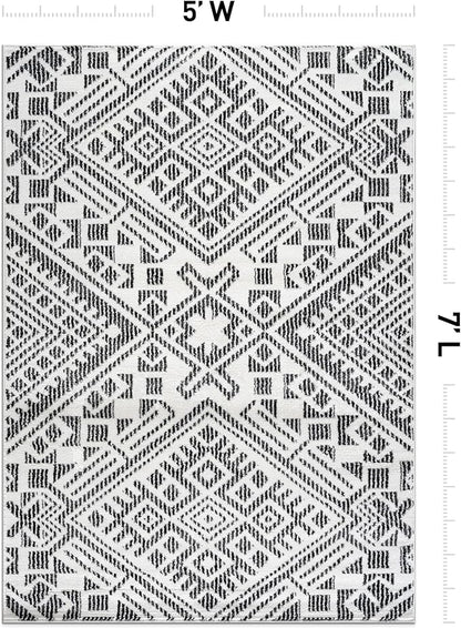 Rugshop Boho Cream Tribal Area Rug 5x7 – Modern Indoor Carpet for Living Room, Bedroom, or Entryway – Non-Shedding, Low Pile Geometric Design 5' x 7'