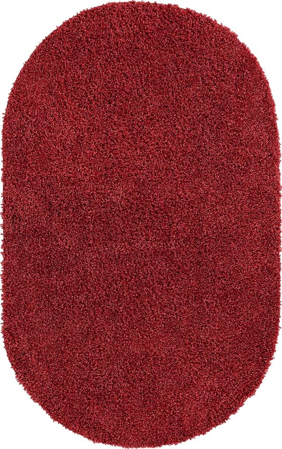 Unique Loom Davos Shag Collection Area Rug - Solid (5' 3" x 8' Oval, Poppy)