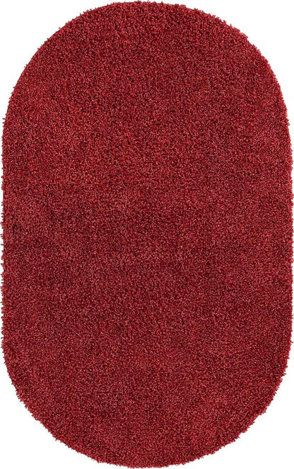 Unique Loom Davos Shag Collection Area Rug - Solid (5' 3" x 8' Oval, Poppy)