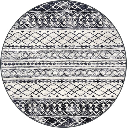 KUTA Washable Rugs Round 5Ft Black Navy Blue Boho Area Rug for Living Room, Moroccan Non-Slip Soft Geometric Circle Carpet for Bedroom Low-Pile Nursery Dorm Décor Throw