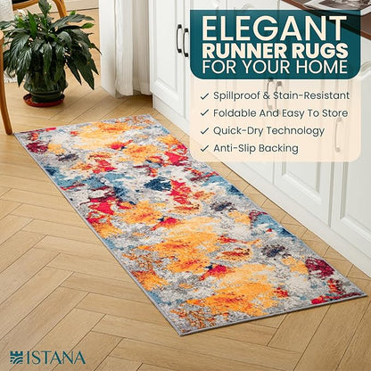 Istana Hallway Runner Rug 2x6 - Multi Colors Kitchen Rugs Non Slip Washable -Silk's Soft Touch Carpet Runner - Stylish Rug for Home