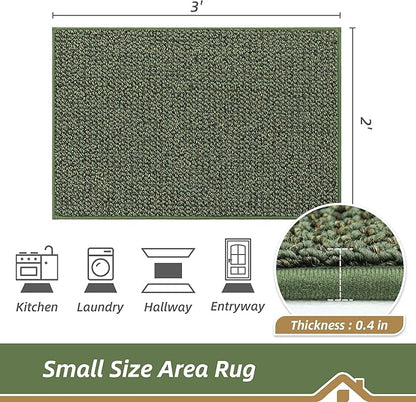 BEQHAUSE 2x3 Entryway Rug Indoor Door Mat Non-Slip Washable, Hallway Rugs Absorbent & Stain Resistant Hall Carpet Runner Rugs for Entryway, Front Door Floor Mats Laundry Room Rugs for Entry, Green