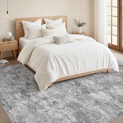 Nakagishi 8x10 Area Rugs Living Room: Washable Abstract Large Neutral Soft Rug Stain Resistant Modern Indoor Floor Non-Slip Carpet for Bedroom Nursery Kids Playroom Office Dining Room Dorm- Grey