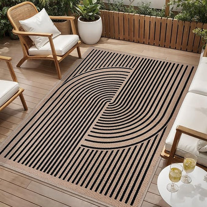 Tangsoo Easy Jute Area Rug 4x6 Washable Rug for Indoor Outdoor Patio,Non-Slip Black Indoor Outdoor Carpet,Boho Farmhouse Throw Mat for Front Porch Kitchen Bedroom Foyer