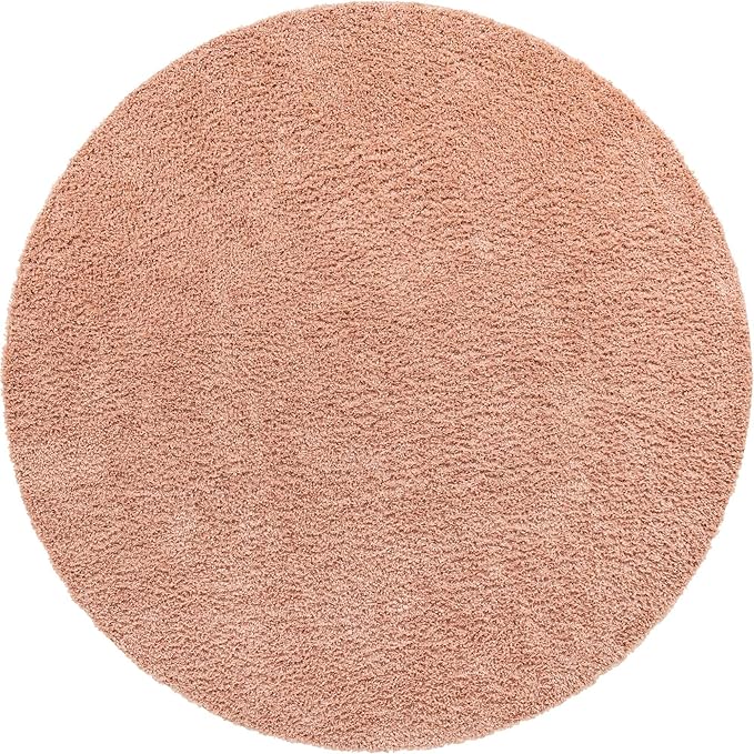 Unique Loom Davos Shag Collection Area Rug - Solid (10' Round, Dusty Rose)