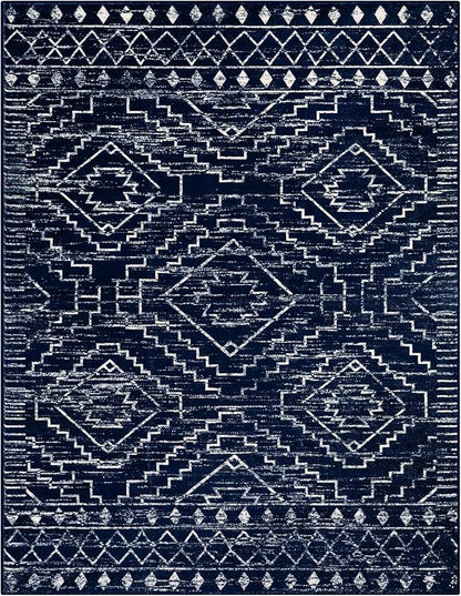 Wonnitar Moroccan 5x7 Blue Rugs for Living Room, Washable Geometric Tribal Bedroom Area Rug, Large Non-Shedding Soft Low Pile Stain Resistant Carpet for Den Kitchen Home Decor (Blue,5'x7')