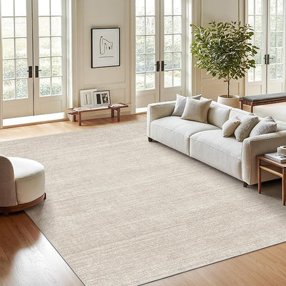 Valenrug Washable Rugs 7x9 - Stain Resistant 7x9 Area Rugs for Living Room, Non Slip Backing Printed Rugs for Bedroom, Folable Machine Washable Area Rug (7'x9', Beige)