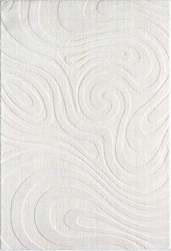 Abani Cozy Cream Area Rug for Living Room, Bedroom - Swirl Waves Pattern - 2' x 3' - Durable & Easy to Clean