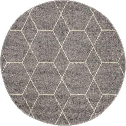 Unique Loom Trellis Frieze Collection Area Rug - Geometric (4' 1" Round Light Gray/Ivory)