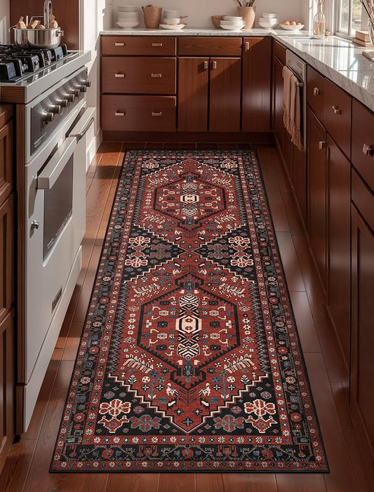 Ciicool 2x5ft Runner Rug, Hallway Wahshable Rugs Vintage Kitchen Carpet for Entrance Bedroom Bedside Living Room Kitchen Laundry Bathroom Decor