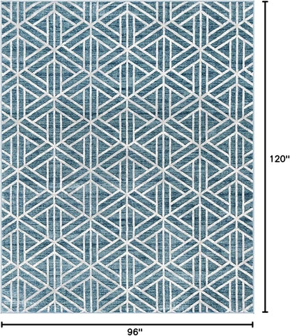 Rugs.com Lattice Trellis Collection Rug – 8' x 10' Blue Low-Pile Rug Perfect for Living Rooms, Large Dining Rooms, Open Floorplans