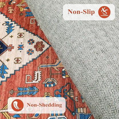 Lahome Boho 2x3 Washable Kitchen Rugs, Throw Non-Slip Backing Small Door Rug for Entryway Low-Profile Inside Door Mats, Oriental Indoor Doormat Carpet for Entrance Bathroom Laundry Living Room, Rust