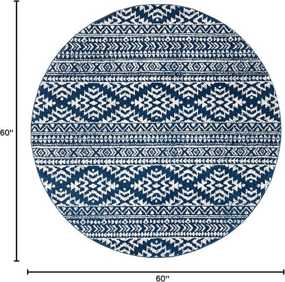 SAFAVIEH Tulum Collection Area Rug - 5' Round, Navy & Ivory, Moroccan Boho Tribal Design, Non-Shedding & Easy to Clean, Ideal for Living Room, Bedroom, Dining Space (TUL272N)