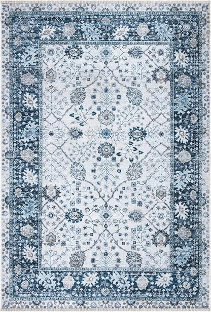 Bloom Rugs Caria Washable Non-Slip 6x9 Rug - Navy Blue Traditional Bordered Area Rug for Living Room, Bedroom, Dining Room, and Kitchen - Exact Size: 6' x 9'
