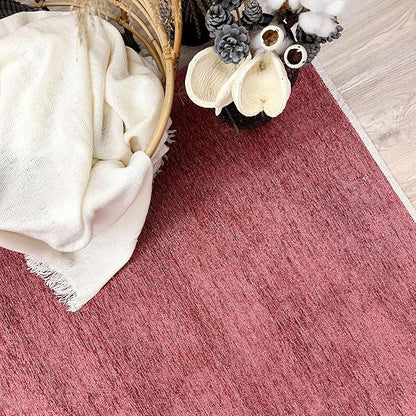 Alfa Rich 3x10 Dark Pink Washable Area Rugs for Living Room Hallway Kitchen Girls Cotton Runner