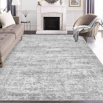 Area Rug Living Room Rugs - 7x9 Large Soft Indoor Neutral Modern Abstract Low Pile Washable Rug Carpet for Bedroom Dining Room Farmhouse Home Office - Vintage Grey