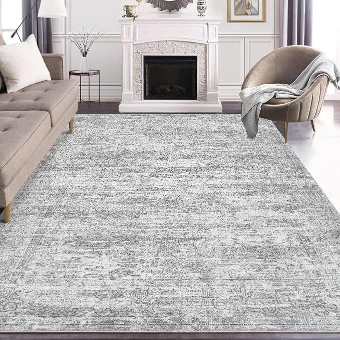 Area Rug Living Room Rugs - 5x8 Large Soft Indoor Neutral Modern Abstract Low Pile Washable Rug Carpet for Bedroom Dining Room Farmhouse Home Office - Vintage Grey