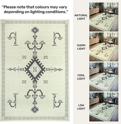 GLN Rugs Contemporary Collection - Machine Washable Area Rug, Contemporary Washable, Non Slip, Low Pile Chenille Rug, Living Room, Bedroom, Kitchen Rug (2'6" x 10' Cream/Anthracite)